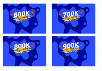 set of thank you followers colorful banner. Thank you followers Banners, 600k, 700k, 800k, 900k followers, social midea banner