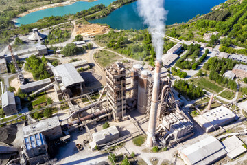 Obraz premium Flying over the сement manufacturing plant