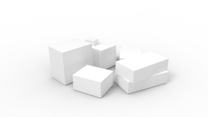 3d rendering of a couple of boxes gatherd together light bright template isolated on white background.