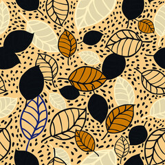 Fall leaves vector seamless repeat pattern. The nature-inspired earthy-toned dense pattern - 447211473