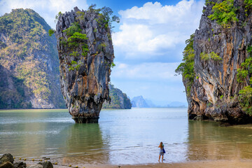 Khao Ta Pu island, khaopinggan island or james bond island tourist attraction at phangnga in...