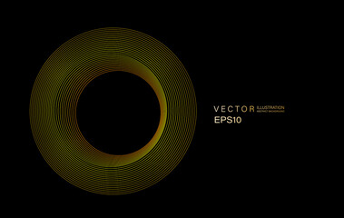 abstract circles lines pattern round frame colorful blue green light isolated on black background. Vector illustration in concept digital, technology.