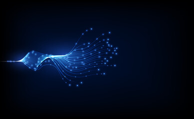 Naklejka premium Digital Data Communication Along Fiber Optics Cable, Network Connection of Information