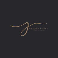 Letter G gold Initial handwriting logo vector. Black background.