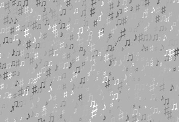 Light Silver, Gray vector background with music symbols.