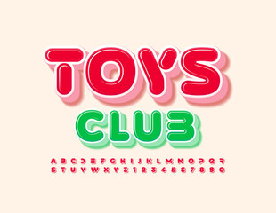 Vector creative banner Toys Club. Red abstract Font. Set of modern Alphabet Letters and Numbers