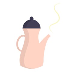 Illustration of a pink hot teapot. A teapot with a handle. Hot kettle with steam. 