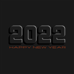 Creative poster 2022 Happy New Year orange text, black color 2022 3d number on the dark background, HNY banner winter holiday mockup.