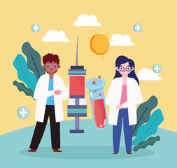 doctors with vaccine syringe