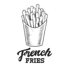French Fries Retro Emblem Black and White