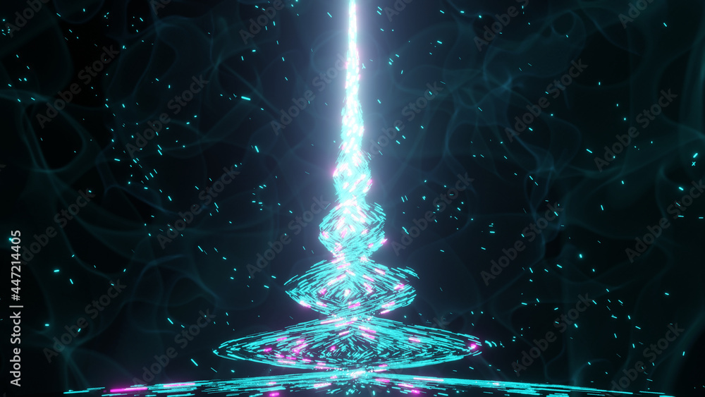 Poster 3d illustration graphics of abstract sci-fi energy particles beam coming from ground to upward with 