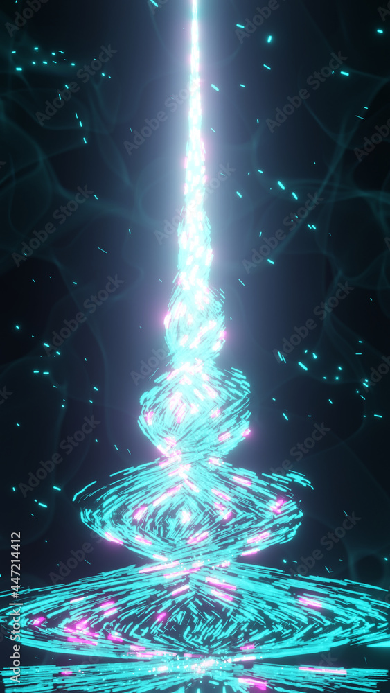 Poster 3d illustration graphics mobile background of abstract sci-fi energy particles beam coming from grou