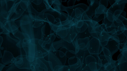 3D illustration graphic of blue foggy atmosphere with small energy particles floating. Copy Space.