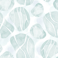 Sea pebbles seamless pattern watercolour. Sea beach surface. Hand drawn painting. Summer Home Decor. Marine underwater background. Dotty stones textile, paper, decoration.