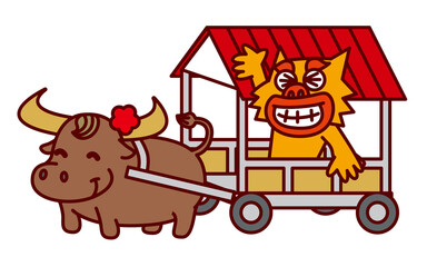 水牛車に乗ったシーサー