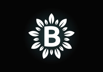 Initial B monogram letter alphabet with leaf wreath. Green leaf, flower logo design concept. Modern vector logo design for business, and company identity.