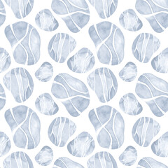 Sea pebbles seamless pattern watercolour. Sea beach surface. Hand drawn painting. Summer Home Decor. Marine underwater background. Dotty stones textile, paper, decoration.