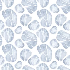 Rolgordijnen Vormen patronen Sea pebbles seamless pattern watercolour. Sea beach surface. Hand drawn painting. Summer Home Decor. Marine underwater background. Dotty stones textile, paper, decoration.  © elenavic