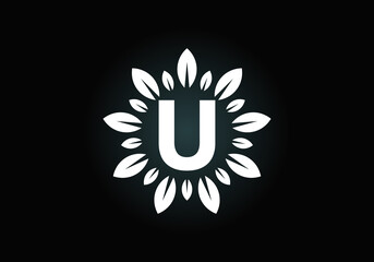 Initial U monogram letter alphabet with leaf wreath. Green leaf, flower logo design concept. Modern vector logo design for business, and company identity.