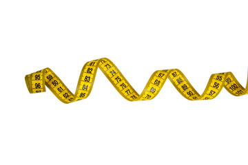 Yellow spiral tape measure isolated on the white background