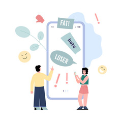 Haters guy and girl engaged of cyberbullying, harassment, online abuse