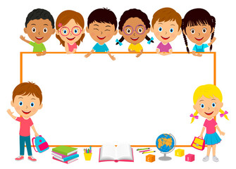 cute cartoon kids and frame