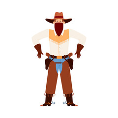 Armed cowboy or bandit in bandana and hat, flat vector illustration isolated.