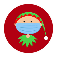 Christmas elf in medical mask. Vector illustration.