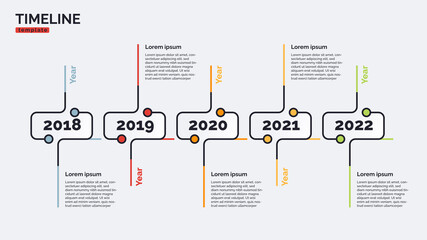 Vector timeline minimal infographic concept template with five periods of time. Editable stroke