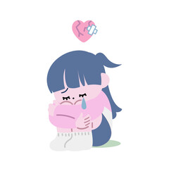 傷ついて泣きながらうずくまる女の子