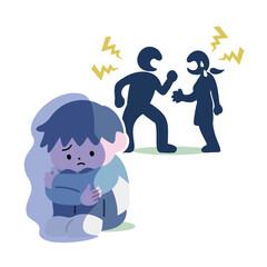 喧嘩する親と、隅にいる男の子
