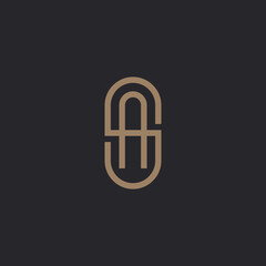 Initial letter AS, SA logo template, gold color on black background. - obrazy, fototapety, plakaty