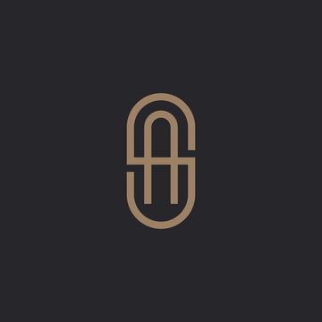Initial letter AS, SA logo template, gold color on black background.