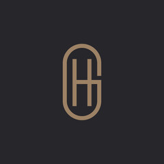 Fototapeta premium Initial letter GH, HG minimalist art logo, gold color on black background.