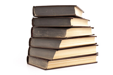 Old hardback books background. Top view. education background. Back to school. Copy space for text.