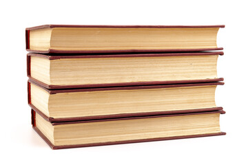 Old hardback books background. Top view. education background. Back to school. Copy space for text.