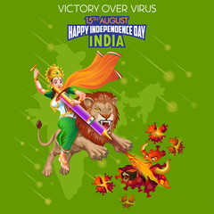 Independence day greetings like Mother India on Lion destroyed Virus with Vaccine