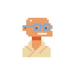 Monk character. Pixel art style. Isolated vector illustration.