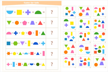  Logic game for children. Find the correct answer card for each example. Development of attention, memory, thinking