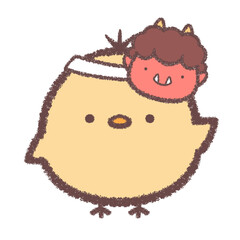 節分の鬼のお面をかぶるヒヨコ © kino