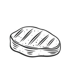 Grilled meat steak icon outline vector icon, drawing monochrome illustration. Fried pork fillet steak.