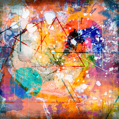 Abstract digital collage with colorful elements and forms