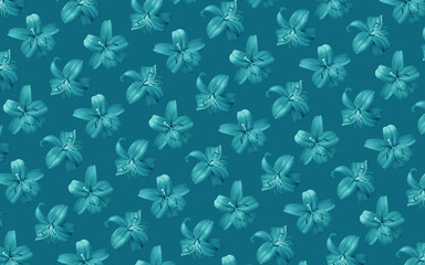 Fototapeta na wymiar Beautiful flowers lilies. Seamless pattern of Lily flower bloom. Floral natural background.