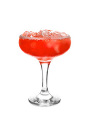 Glass of Hemingway daiquiri cocktail on white background