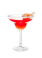 Glass of Hemingway daiquiri cocktail on white background