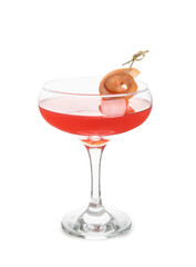 Glass of Hemingway daiquiri cocktail on white background