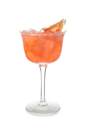 Glass of Hemingway daiquiri cocktail on white background