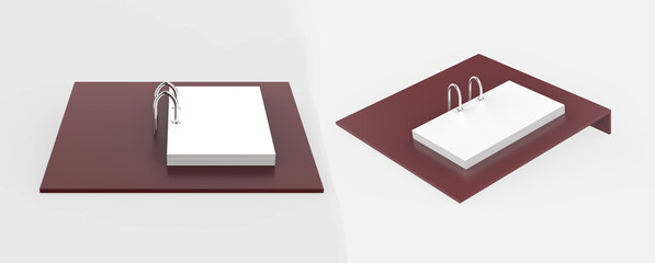 Blank desk top calendar isolated on white background for mock up and print designs. 3d render illustration.