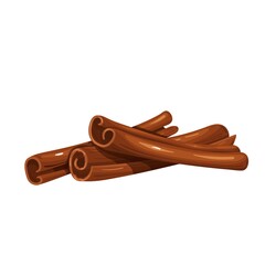 Cinnamon sticks, spiral canella or tree spicies. Aromatic spice. Isolated vector illustration in cartoon style.Aromatic seasoning ingredient.