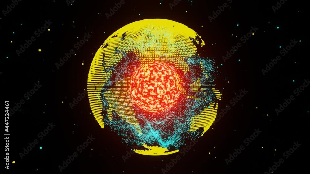 Aufkleber 4k video hologram view animation of abstract three-layer of the earth - lava, world map, and ocean s